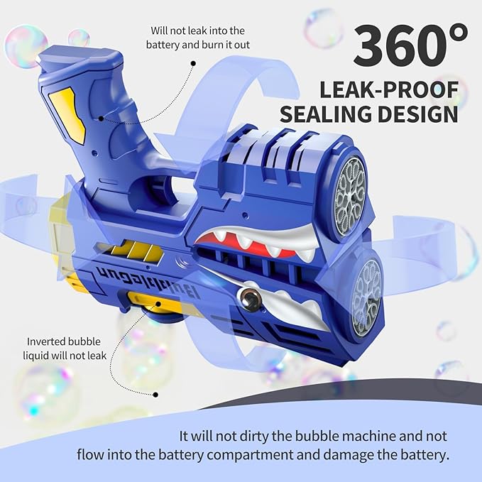 Rechargeable Blue Shark Bubble Guns for Kids, LED Light Up Bubble Machine Blower with 2 Bottles Bubble Refill Solution for Kids, Bubble Makers Blaster for Toddlers, Summer WeddingToys Gift