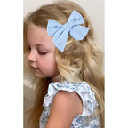 DEEKA 4 PCS Blue Cotton Linen Hair Bows 3 Styles 5" & 4" Handmade Hair Bow set for Toddler Girls Alligator Hair Clips Knot Bows Hair Accessories for Little School Girls (Blue)