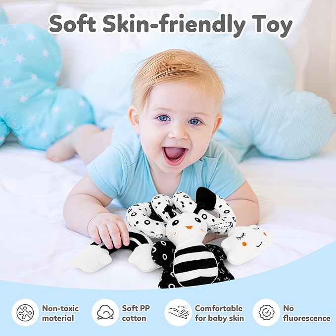 Car Seat Toy,Stroller Toys,Car Seat Toys for Babies 0-6 months Boy Girl,Spiral Hanging Stroller Black and White High Contrast Sensory Toy Newborn Plush Activity Toys Thank You Gifts for 0 3 6 9 Months