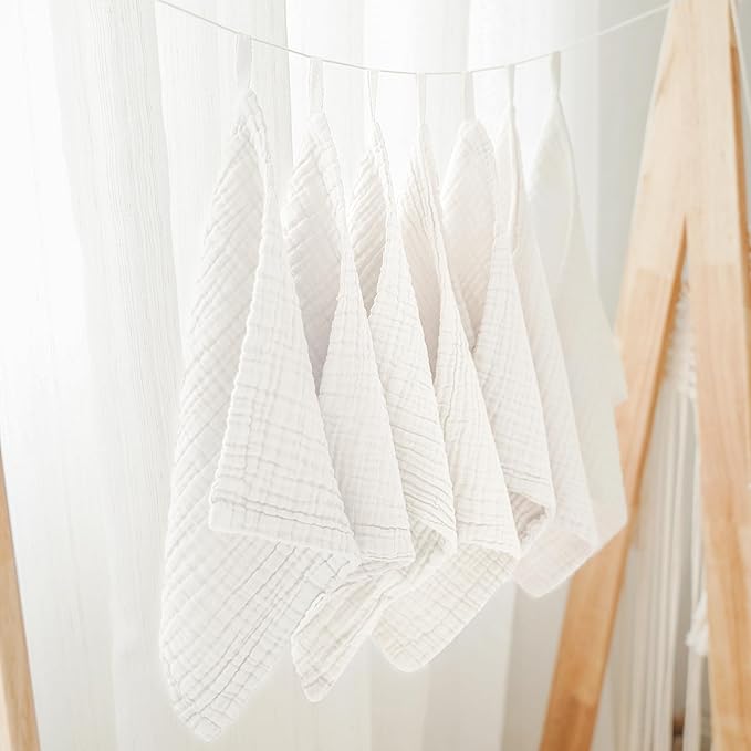 Konssy Baby Muslin Washcloths 7-Pack, 100% Cotton Baby Bath Washcloths, Soft & Absorbent Wash Cloths and Burp Cloths for Newborn Kids Girls & Boys, 11x11 inches