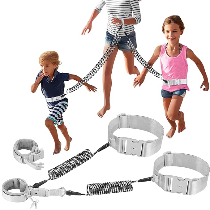 Accmor Toddler Waist Leash + Anti Lost Wrist Link with Lock, Hands-Free Baby Safety Belt Kids Elopement Leash Child Secure Public Walking Tether for Two Children & Special Needs ADHD/ASD Autistic