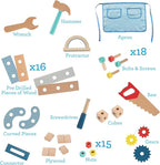 Construction Truck Wooden Playset w 60+ Toy Pieces- Pretend Hammer Saw Bolts & Screws- Spinning Turn Saw, Steering Wheel, Wood to Pull Apart- Dual Sided Play Stand Center, Workbench Building Kids Gift