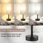 Small Bedside Lamp for Bedroom Nightstand - Table Lamp with USB A + C Charging Port, 3 Color Temperatures Pull Chain Night Stand Light, Side Table Desk Reading Lamp for Living Room/Dorm Room