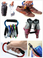 Large Stroller Hooks for Mommy, 2 pcs Carabiner Stroller Hook Organizer for Hanging Purses, Diaper Bag, Shopping Bags. Clip Fits Single/Twin Travel Systems, Car Seats (Silver+Golden Yellow)