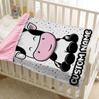 Personalized Baby Blankets for Girls, Custom Name Cow Pattern Baby Blanket, Soft Minky Dot Blanket for Newborns and Toddlers, Ideal for Baby Showers Christmas Brithday Gifts