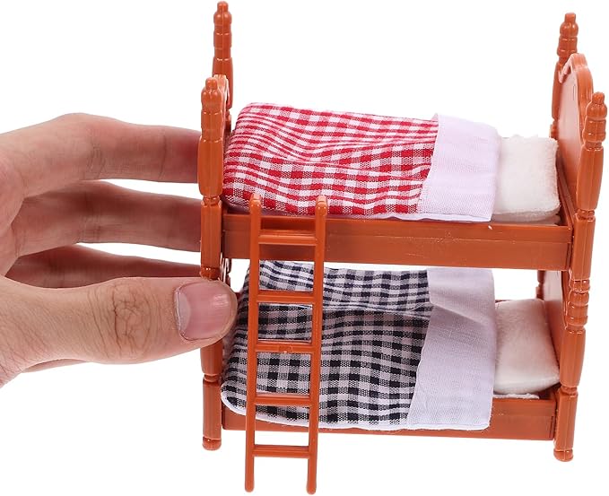 DOITOOL Wooden Doll Bunk Bed, Doll House Furniture Dollhouse Decoration Accessories Simulation Dollhouse Miniature Bunk Bed DIY Dolls Beds with Ladder