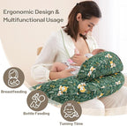 Nursing Pillow for Breastfeeding, Animal Patterns Removable Cotton Cover, Support for Mom and Baby, Plus Size Ergonomic Design Breastfeeding Pillows, Machine Washable, Green