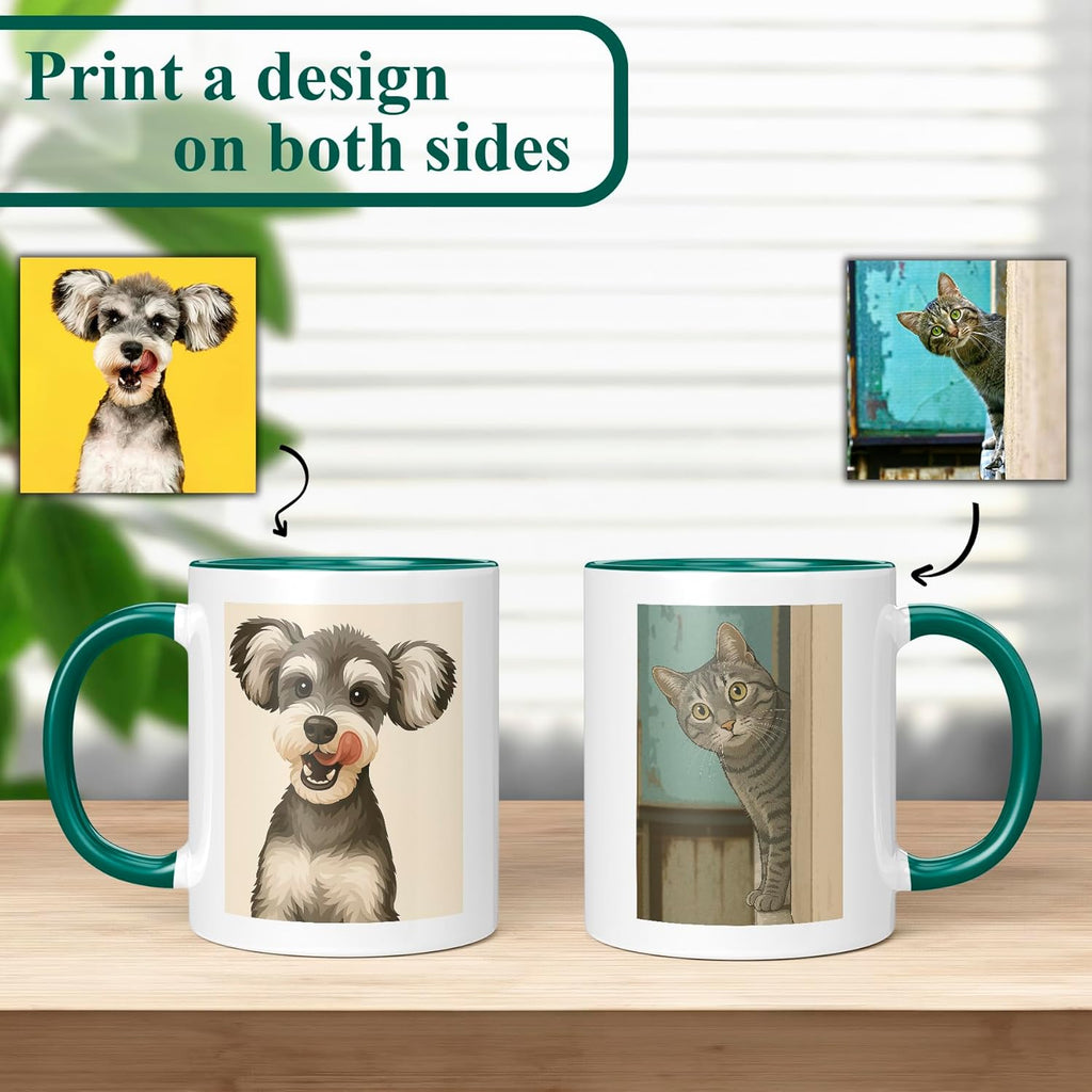 Personalized Coffee Mug, Custom Drawing Portrait Gift, Funny Customized Coffee Gift for Men & Women, Custom Mugs with Pictures, Green 11oz Father's Day Mug