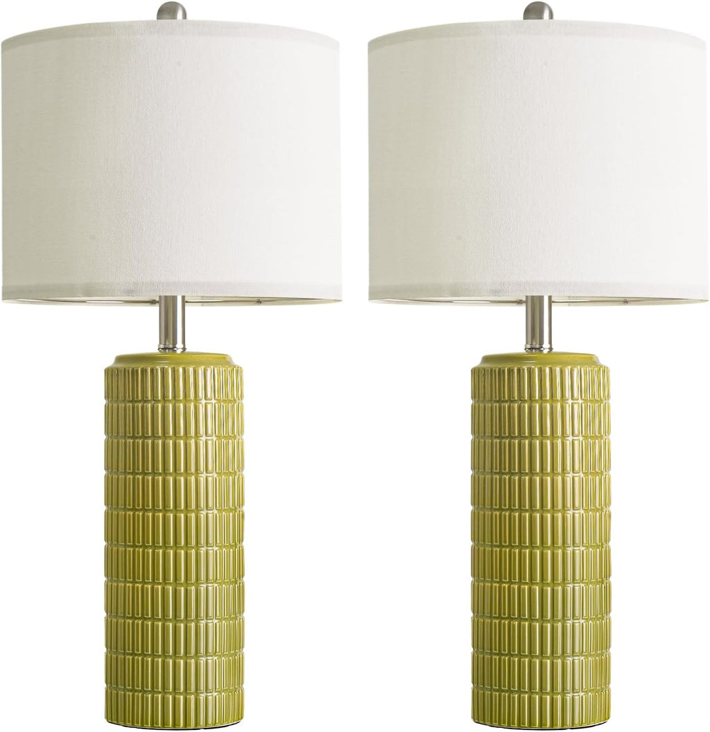 PoKat 27.5'' Tall Table Lamps for Living Room Set of 2, Mid Modern Century Ceramic Bedroom Lamps for Night Stands, Bedside Lamps for Bedroom, Nightstand Lamps for Side End Table Hallway, Green