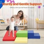 4-Piece PU Leather Baby Foam Climbing Blocks for Toddlers - Soft Play Climbing Toys for Toddlers - Foam Climbing Set for Crawling and Sliding Indoor (Red Yellow Blue)