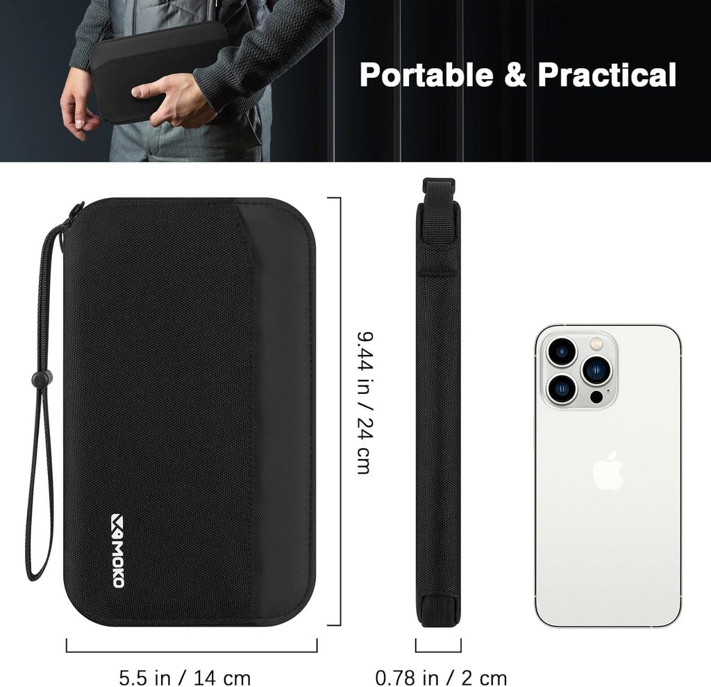 MoKo Family Passport Holder for 5, RFID Blocking Passport Wallet for Men Women, Travel Wallet Holder with Multiple Compartments, Travel Document Organzier for Cards, ID, Tickets, Keys, Black