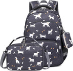 mygreen 3PCS Kids Backpack Set - Waterproof Bookbag with Lunch Box for Boys Ages 3-12, Adorable Cartoon Prints for School & Outdoor Use Grey Dogs