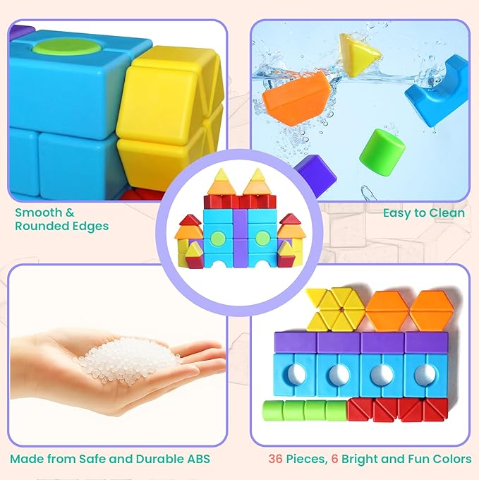 Magnetic Building Blocks in Multiple Shapes, 1.65 Inch Montessori Magnetic Block Set for Kids Ages 4 5 6 and Up, 36PCS Creative Learning Toys for Boys and Girls