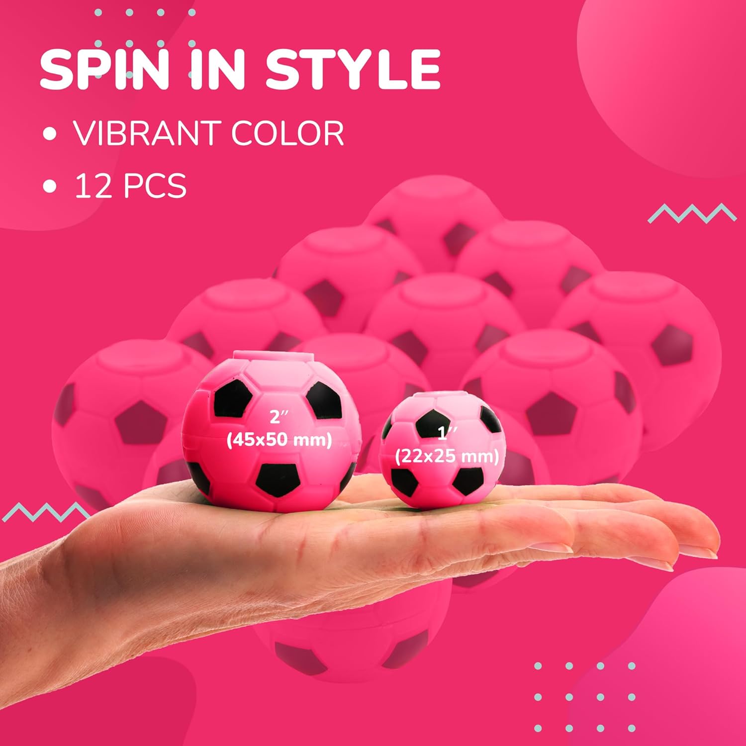Fidget Spinners 2 Inch Fidget Spinner Balls 12 Pcs Fidget Spinner Pack - Pink Soccer Fidget Spinners for Kids Ball Spinner Fidget Toy - Hand Spinner for Kids Toy Gifts for Kids Easter Basket Stuffers