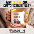 Ship Next Day Custom Mug Design Your Own Photo Text Personalized Picture Gifts for Women Men Customized Gifts Idea Personalized Coffee Mugs 15oz Yellow Handle