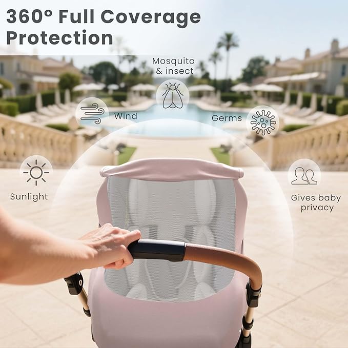 Konssy Baby Car Seat Cover with Breathable Mesh Window, Stretchy Windproof and Sunshade Canopy for Infant Car Seats, Boys and Girls