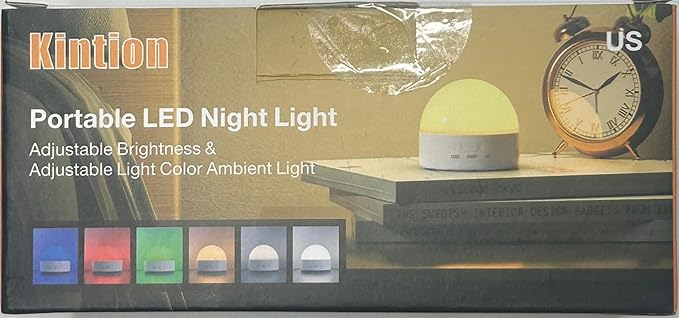 Kintion Night Light, Dimmable 8 Color Portable LED Night Light, 1800mAh Rechargeable Nursery Light Lamp, Soft Eye Caring Warm White, White, Red, Blue, Green Color Lighting for Sleep Aid (White, 2pcs)