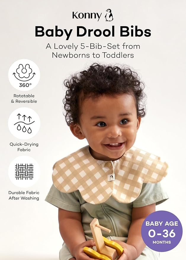 Konny Baby Bibs Set, 360 ° Rotate, Soft and Absorbent Bandana Drooling for Boys Girls baby Essentials