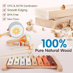 Toddler Musical Instruments-Montessori Wooden Educational Toys for Toddlers 1-3 Baby Musical Instruments Neutral Color Musical Instruments Set with Xylophone Maracas Bell Birthday Gift for Ages 1 2 3