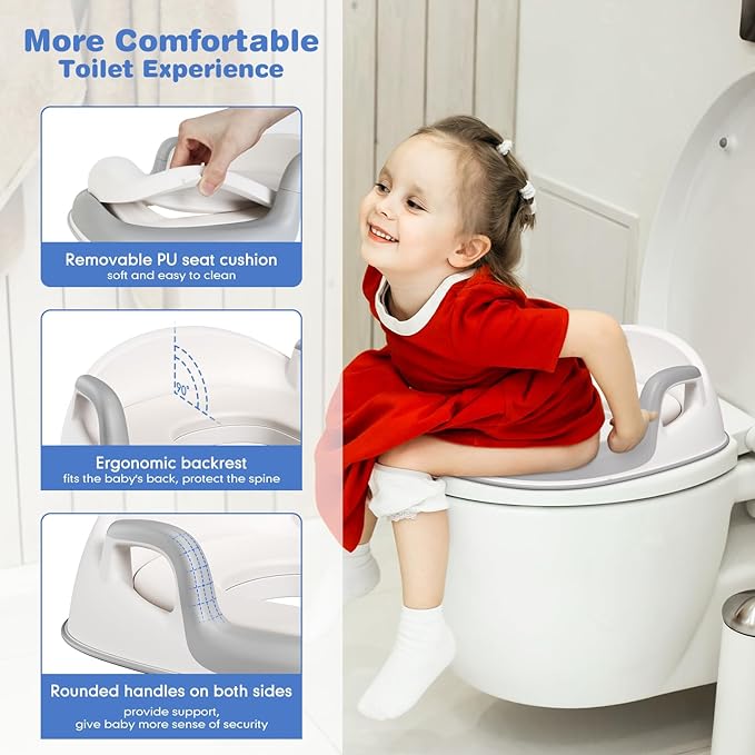 Maliton Baby Potty Training Seat with Step Stool, Toddler Toilet Seat for Boys Girls, Anti-Slip Toddler Stool for Bathroom, Kitchen, Toilet Potty Training Set(One Potty Seat+Two Step Stool for Kids)