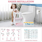 Orzbow Potty Training Seat, 2-IN-1 Toddler Potty Training Toilet with Step Stool, Stability Toilet Seat for Boys Girls with Splash Guard and Anti-Slip Pad, Adjustable Ladder & Potty Seat Height, Pink