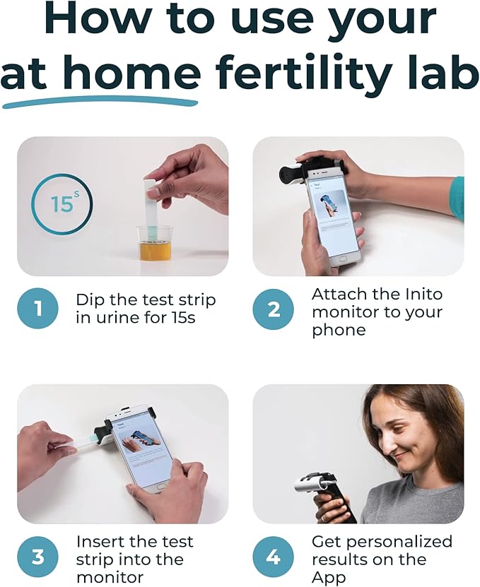 Inito Fertility Monitor & Hormone Tracker for Women | Estrogen, LH, PdG (urine metabolite of progesterone), FSH | Track and Confirm Ovulation | Includes 15 Strips (Compatible with iPhone Xs/11 ProMax)