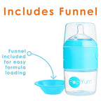 PopYum Blue Formula Making Baby Bottle Starter Set, 4-Pack, 2X 5oz Bottles with #1 Slow Flow Nipples + 2X 9oz Bottles with #2 Medium Flow Nipples, Mixing, Dispenser