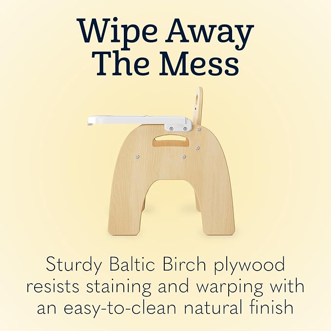 Foundations Easy Serve 7" Wood Feeding Chair for Toddlers, Adjustable Harness, Removable Dishwasher Safe Tray, “No Tip” Base, Baltic Birch Plywood