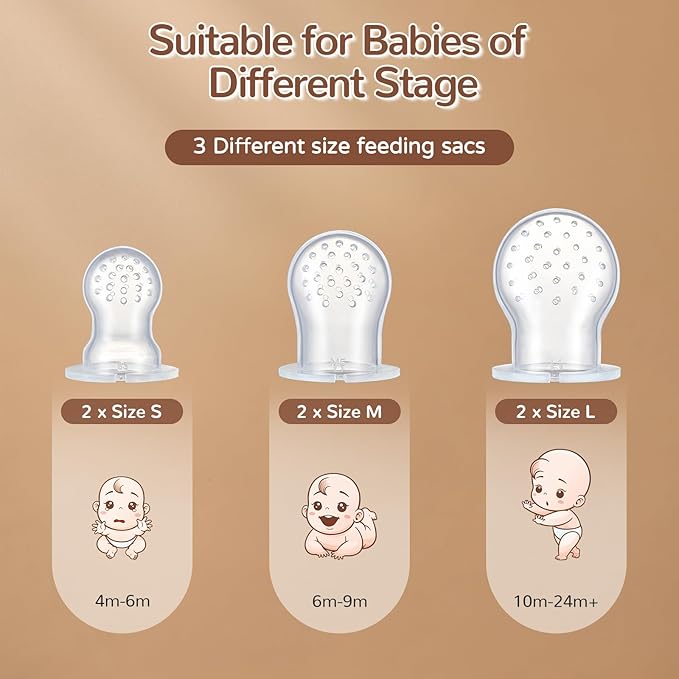 2 Pack Silicone Baby Fruit Feeder with Mini Freezer Tray, Breastmilk Popsicle Molds for Baby Teething Relief, Teethers, Fresh Food Feeder for Safe Infant Self Feeding, Extra Food Pouches - Chocolate