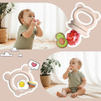 Baby Fruit Food Feeder & Breastmilk Popsicle Molds for Teething Relief, Baby Feeding Sets, 1 Freezer Tray with Lid & 1 Teether Toy & 1 Silicone Teething Pacifier Feeder, Extra Food Pouches (Beige)