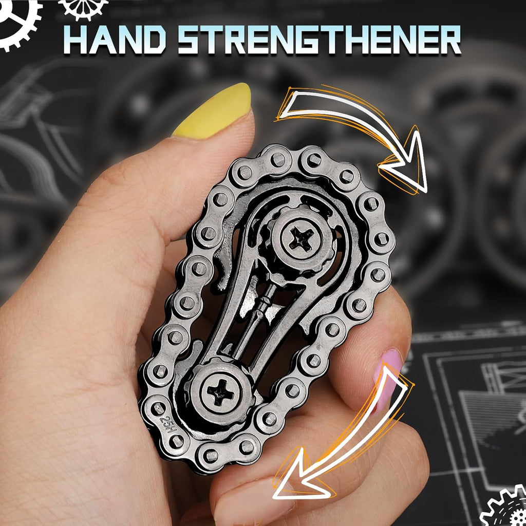 Cool Sprockets Fidget Bike Chain Hand Roller for Anxiety Relief, Assemble Fidget Spinner Ring Toy for Gift, Metal Fingertip Spinning Sensory Toy for Adult Kid 4-8 8-12