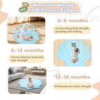 Baby Play Gym Mat, Oversize Tummy Time Activity Mat for Babies 0-6 Months, Shells Shaped Baby Play Mat with 6 Detachable Toys, Baby Mat for Floor Sensory Exploration Motor Skill Development (Blue)