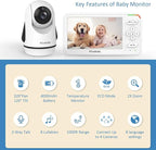 Baby Monitor with 2 Cameras, 5” Video Baby Monitor with Dual Camera and Audio no WiFi, 32-Hour Battery, 2 Way Talk, Temperature Sensor, Auto Night Vision, Ideal for Monitor Baby and Elderly