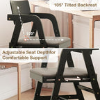 Solid Wood High Chair for Toddlers to Teens, Adjustable Height Toddler Dining Chair, Easy to Clean Toddler Highchair with Removable PU Cushion for Dining, Studying, Step Tool, Black