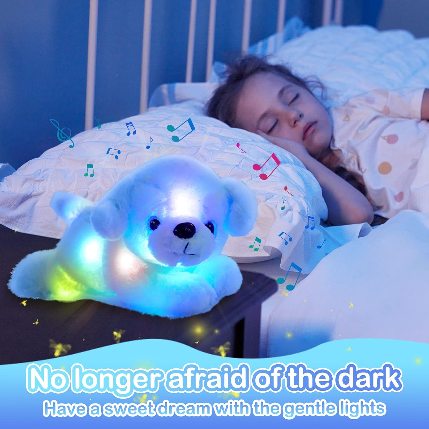 Glow Guards 15'' Blue Musical Dog Plush Soft Stuffed Animal Puppy with LED Night Lights Christmas Children's Day Birthday Gifts for Toddler Kids