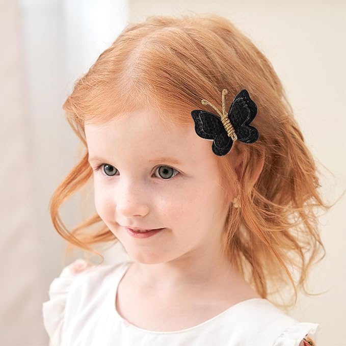 2 Pcs Butterfly Hair Bow Girl, Kid's Cute Hair Clips Barrettes Accessories for Infants Toddlers Baby Kids Fine Hair (Black)