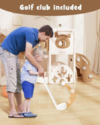 YUFU Toddler Slide Set, 11 in 1 Kids Slide for Toddlers 1-3, Toddler Playset with Climbing Bridge, Golf Set, Basketball Hoop, Indoor Outdoor Playground (Brown)