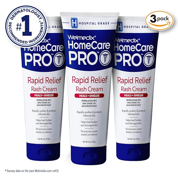 Welmedix Rapid Relief Diaper Rash Cream with Zinc Oxide, Hospital Grade Barrier Cream for Adults, and Babies with Fragile or Sensitive Skin (4oz Tube, Pack of 3)