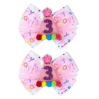 Birthday Hair Bow for Baby Girls 1 2 3 4 5 6 Year Old Sprinkle Hair Clips Happy Birthday Decorations for Girls Toddlers With Pom-Poms Ice Cream Candy Party Pink Hair Accessories for 3rd Sweet Party
