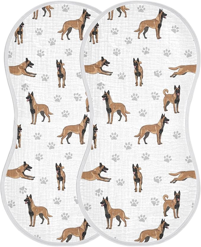 2 Pack Muslin Burp Cloths Belgian Dog Paw Prints White Cotton Baby Burp Cloths Ultra Absorbent Soft Thick Burping Cloth for Newborn Baby Boys Girls 22x11 Inch