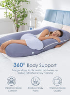 QUEEN ROSE Pregnancy Pillows, 60 Inch Cooling U Shaped Body Pillow for Sleeping, Extra Long Maternity Pillow for Pregnant Women, Body Support for Adults, with Soft Silky Cover, Blue