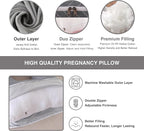 Pregnancy Pillow, Full Body Maternity Pillow 57 inch, with Removable Washable Cover - Sleep Support for Legs, Back, Neck, Shoulder, HIPS, Belly for Pregnent Women, 100% Cotton