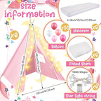 6 Pack Sleepovers Teepee Tent for Kids Bulk with Mattress Sheet Light,Natural Cotton Washable Indoor Play Tent for Birthday Slumber Party Girls Boys Pajama Movie Night Supplies(Light Pink)