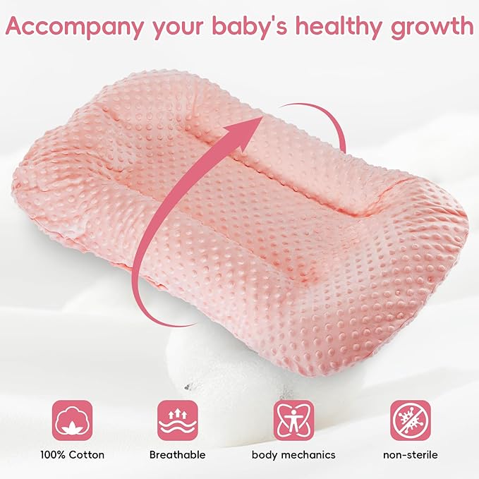 Baby Lounger for Newborn,Baby Nest for Newborn Soft Cotton Breathable for Playtime & Relaxation,Flat Babies Essentials Gifts Newborn Lounger for Boys & Girls 0-12 Months(Pink Bean)