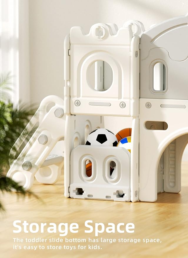 XJD 7 in 1 Toddler Slide Set, Kids Slide for Toddlers Age 1+, Toddler Climber Slide PlaySet with Basketball Hoop and Ball,Outdoor Indoor Playground for Toddlers 1-3