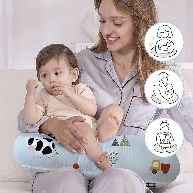 Little Grape Land New Nursing Pillow for Breastfeeding, Larger Breast Feeding Pillow and Positioner with Removable Cover for More Support, Tummy Time and Bottle Feeding Support Pillow, Blue Ranch