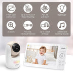 VTech Video Baby Monitor with 7" Color LCD Screen, Rechargeable Battery, Video Streaming, Audio Streaming, Pan-Tilt-Zoom, Touch Multi-Color Night Light, Two-Way Talk, Long Range: Advanced Max Tan