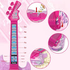 TAKIHON Guitar and Microphone Set for Kids,Guitar Toys with Music&Colorful Light,Adjustable Height Microphone with Stand,Karaoke Toys Gift for Boy,Girls,Toddlers(Red)-Upgraded