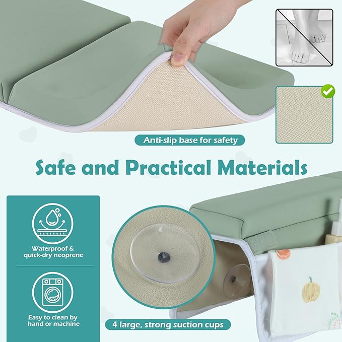 Baby Bath Kneeler and Elbow Rest Pad Set, 1.5 Inch Thick Memory Foam Soft Bath Kneeler with Bath Toys Organizer, Non-Slip, Quick-Dry, Foldable Kneeling Mat, Ideal Gift for Parents