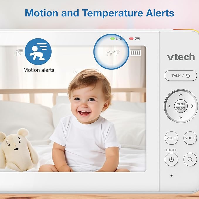 VTech Advanced HQ Max Twin 7" Digital Video 2-Cameras Baby Monitor with Pan Tilt Zoom, Long Battery Life 5000mAh, IPS Screen, Adaptive Multi-Color Night Light, 2-Way Talk, HQ Display, No WiFi, White